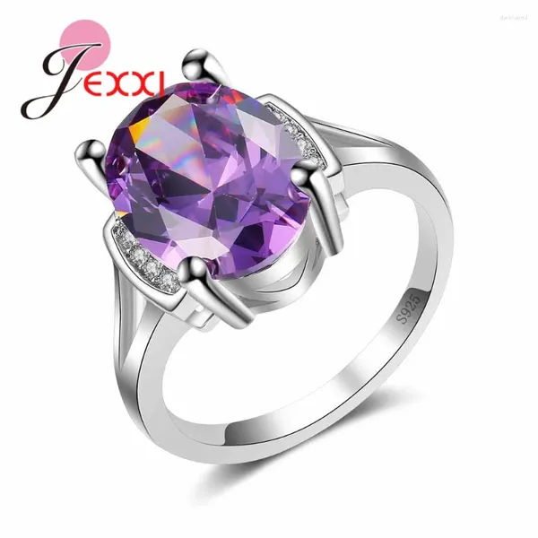 Cluster Anneaux Ture Love Noble Purple Crystal Ring pour les femmes amateurs fines 925 Bijoux d'aiguille en argent sterling Sague ovale Bague en gros