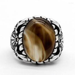 Cluster Ringen Turkse Ring Solid 925 Sterling Zilver Mannelijke Natuurlijke Agaat Steen Retro Mode Trend Boutique Sieraden Cadeau Voor Echtgenoot