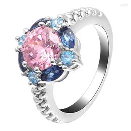 Cluster anneaux Ufooro Rose Blue Luxury Bague de mariage pour femmes bijoux zircon Incru