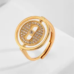 Anillos de racimo UILZ exagerado diseño redondo geométrico abierto para mujeres de lujo blanco circonio anillo ajustable joyería de fiesta de noche