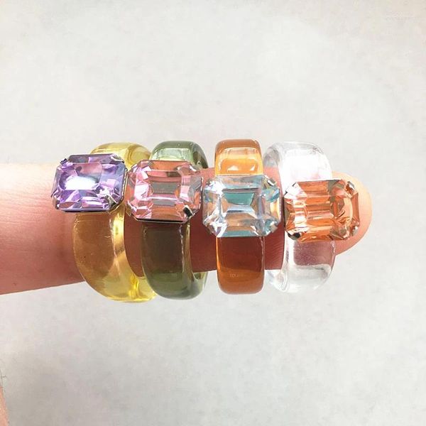 Anillos de racimo UJBOX EE. UU. Tamaño 6 Anillo de resina acrílica de piedra multicolor para mujeres Niñas Hip-hop Personalidad Accesorios de joyería al por mayor a granel