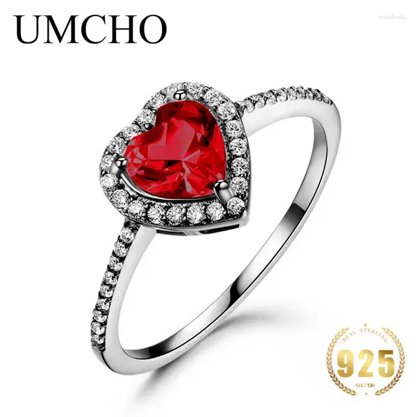 Anillos de clúster Umcho 925 Silver Original Garnet Heart Love Ring for Girlfriend Birthday Gift Luxury Women's Jewerly Diy