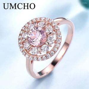 Cluster anneaux Umcho Morganite Gemstone pour femmes authentique 925 STERLING Silver Fashion May Birthstone Ring Gift Romantic Fine Jewelry