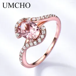 Cluster anneaux umcho rose sapphire pour femmes solide argent sterling engagement engagement rose or couleur de mariage promesse