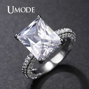 Clusterringen UMODE Zirkonia Unieke Geometrische Ring voor Vrouwen Bruiloft Verlovingsringen NIEUWE Luxe Merk Sieraden Witte Kleur UR0575A YQ240109