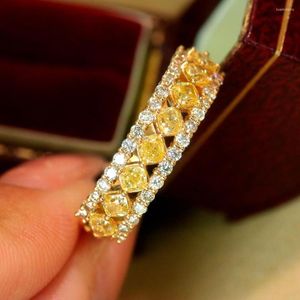 Cluster ringen unice luxe gele diamanten ring echt 18k vaste gouden sieraden au750 1.4 s rij voor vrouwen jubileumgeschenk
