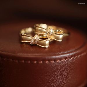 Cluster ringen unice originele gele gouden sieraden bowknot echte 18k au750 natuurlijke diamanten lintring voor vrouwen meisje all-match