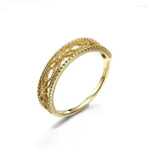 Cluster ringen UNICE echt 14K goud gele kanten holle geometrische ring zirkoon koninklijke stijl fijne sieraden vrouwen meisje elegant