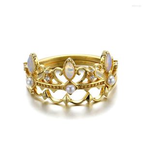 Cluster ringen unice real 9k gouden ring natuurlijke edelsteen ovaal ovaal opaal stapelbare kroon parel bruids set feest cadeau fijne sieraden scheidbaar