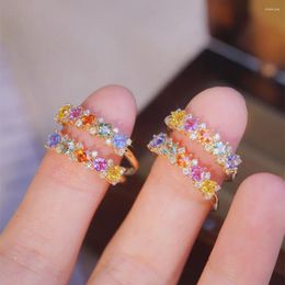 Cluster anneaux unice simples réel 18k bijoux en or jaune massif au750 diamants diamants saphir saphir colorés naturels pour femmes