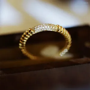 Clusterringen UNICE Eenvoudige Echte 18K Massief Geel Gouden Sieraden AU750 Natrual Diamanten Gedraaid Touw Voor Dames Mode Dame Feestcadeau