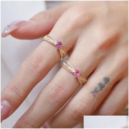 Anillos de racimo UNICE VINTAGE REAL 18K ORO AMARILLO SOLIDO AU750 Joyas Diamantes naturales Sapphire rosa 0.45s para mujeres Drop dhv6v