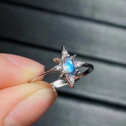Blanchettes de conception unique de conception unique à 6 points 925 argent sterling 4x6 mm Rainbow Moonstone Ring Jewelry
