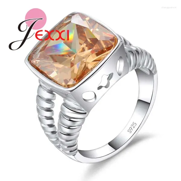 Cluster anneaux uniques design carré cristal pour les femmes de mariage de mariage cadeau d'anniversaire bijoux 925 bijoux de mariée en argent sterling