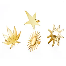 Anneaux de cluster Design unique Sun Star plat pour femmes en acier inoxydable décoration de doigt large anneau à la mode bijoux de noël
