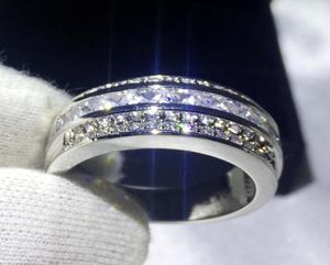Cluster ringen unieke verloving trouwring voor mannen zilveren kleur zirkon steen wit goud gevulde mannelijke feestring sieraden3976813