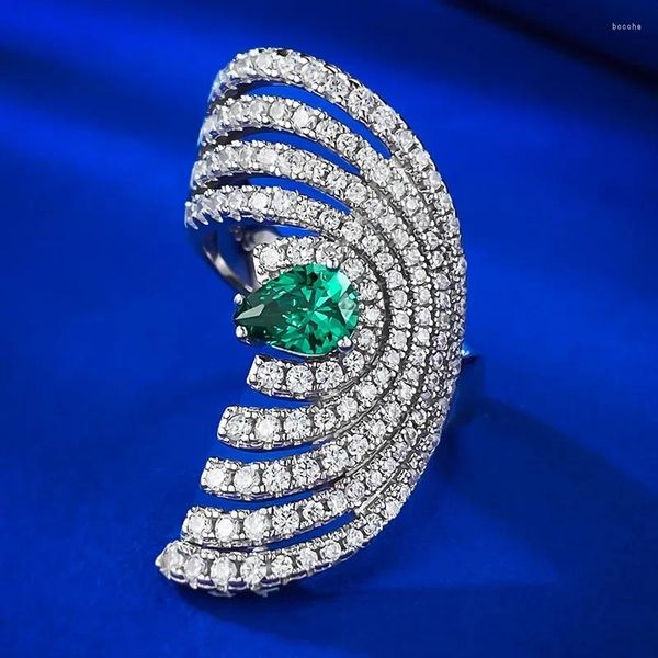 Anillos de racimo Lady Unique Emerald Diamond Ring Real 925 Sterling Silver Farty Bods For Women Joyería de compromiso de novia
