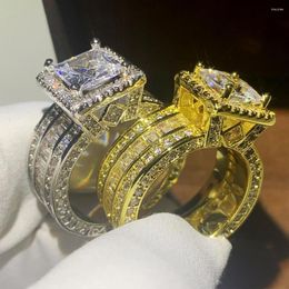 Cluster anneaux bijoux uniques de luxe 925 Sterling Silvergold Fill Princess Cut Big 5a Cz Party Promise Women Wedding Band Ring Gift