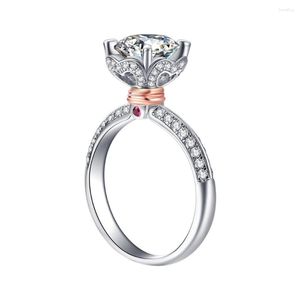 Clusterringen Unieke Moissanite Solid 14K White Rose Bicolor Gold Wedding Engagement Ring voor vrouwen met certificaat