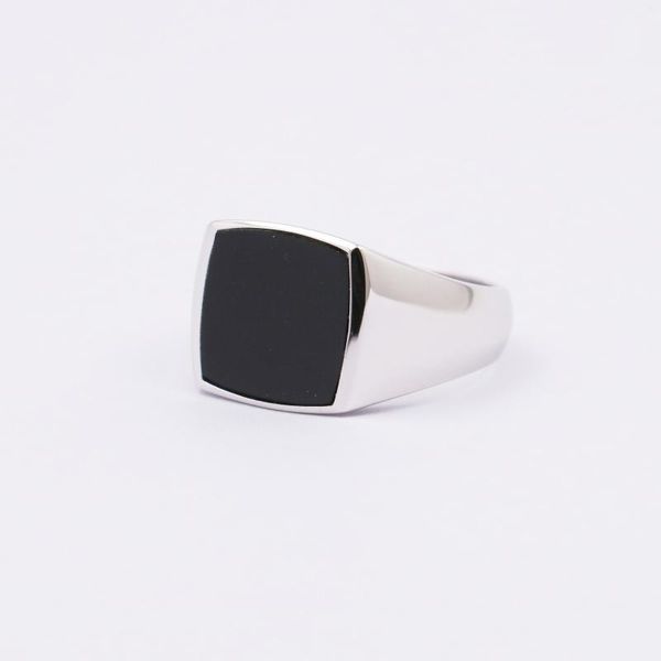 Anillos de racimo Unique Square Onyx Signet Silver para hombres