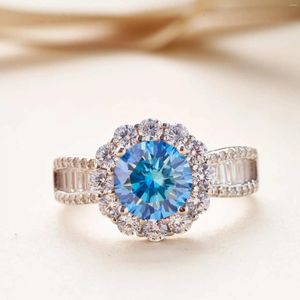 Bagues de cluster Unique Femmes Moissanite Bague 8 Coeur Flèche Coupe Coloré Diamant Royal Bleu Jewerly 2024