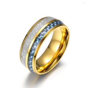 Clusterringen unisex vinger sieraden titanium staal inleg zilver dunne folie koolstof vezel houten chips gouden kleurring voor mannen en vrouwen 8 mm