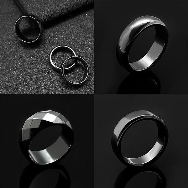 Anillos de racimo, hematita minimalista Unisex para mujeres y hombres, estilo informal de negocios negro plano, pareja no magnética, regalo de fiesta de piedra Natural