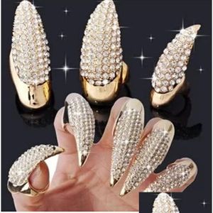 Anillos de racimo Actualización Cristal Rhinestone Falso Anillo de uñas Racimo Oro Negro Pata Talon Gato Garra Anillos Punk Rock Joyería de moda Drop de Dh46W