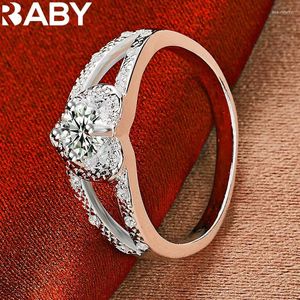 Cluster anneaux Urbaby 925 Sterling Silver Heart Zircon Ring pour femme de mariage de mariage Fashion Charms Bijoux Valentin Cadeaux
