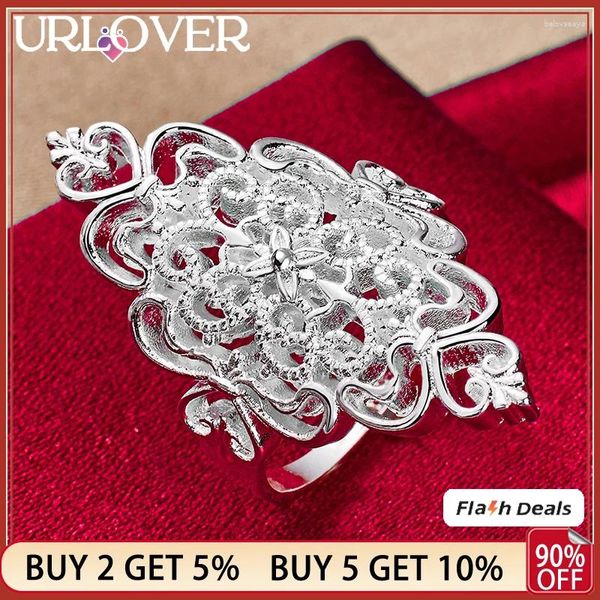 Anillos de clúster Urlover 925 Sterling Silver Noble Retro Hollow Talling Pattern anillo para mujeres Fashion Farty Farty Wedming Jewelry