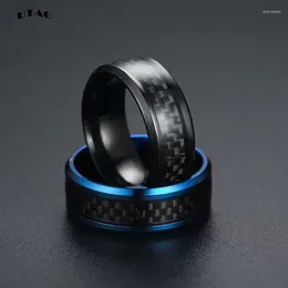 Anillos de racimo UTAG Anillo de carburo de tungsteno de 8 mm para hombre Azul Negro Acero Borde biselado Banda de boda Tamaño 6-13 Ajuste cómodo Venta