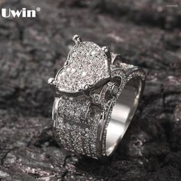 Кольца-кластеры UWIN, сверкающее кольцо в форме сердца, полностью проложенное, с ледяным покрытием, блестящий кубический циркон, женские роскошные модные украшения для Drop244c