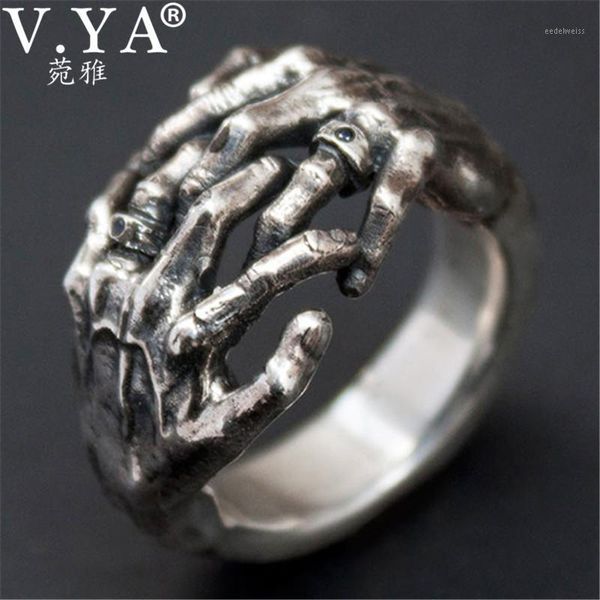 Bagues de cluster V.YA Cool Skull Main Thai Silver Ouvert pour hommes 925 Sterling Bijoux Bague Homme Cadeaux de mode1