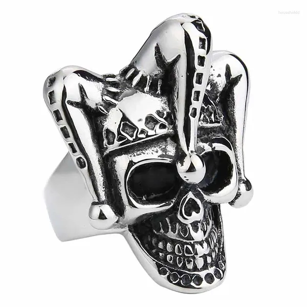 Anillos de racimo Valily joyería gótica Joker payaso cráneo anillo de acero inoxidable punk para hombres banda de dedo Anel Masculino Tamaño de EE. UU. 8--14