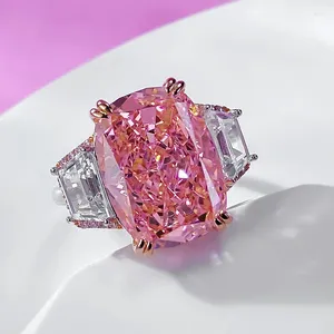 Bagues de cluster précieux 8ct diamant rose pour femmes hommes réel 925 argent sterling fiançailles bague de mariage promesse bijoux cadeau