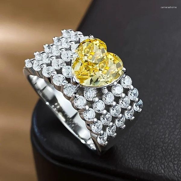 Anillos de racimo Amantes valiosos Topaz Diamond Ring Real 925 Sterling Silver Compromiso Banda de boda para mujeres Hombres Joyería Regalo