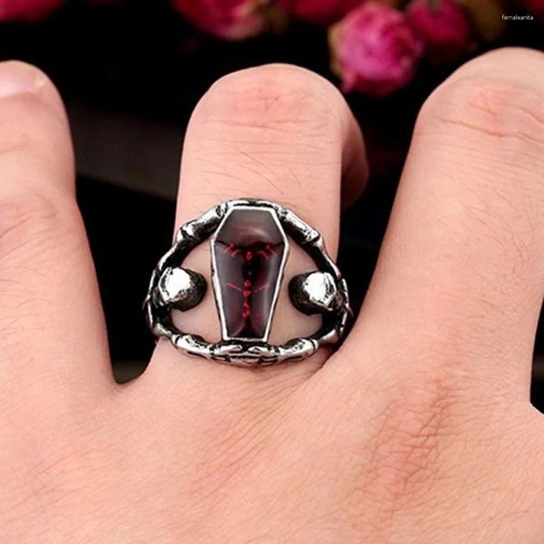 Anillos de racimo Vampire Diary Aleación Esqueleto Anillo de ataúd para mujeres Hombres Tipo geométrico Cráneo Personalidad Fatpig 2024 Tamaño 7-13