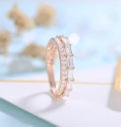 Anillos de racimo Vantage 14K Oro rosa Baguette Moissanite Alianza de boda para mujeres Regalo de aniversario