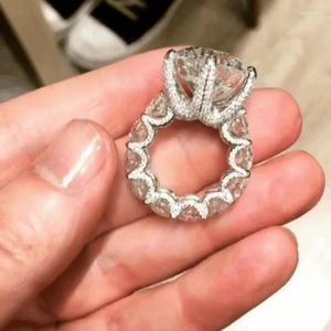 Cluster anneaux Vecalon Vintage Flower Promise Ring 925 Sterling Silver Sona CZ Statement Band pour femmes Bijoux de mariée Cadeau