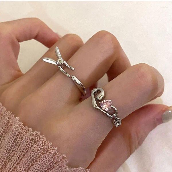 Anillos de clúster Ventfille 925 Sello Silver Color Love Heart Ring para mujeres Girl Irregular Cristal Jewerly Cumpleaños Drop