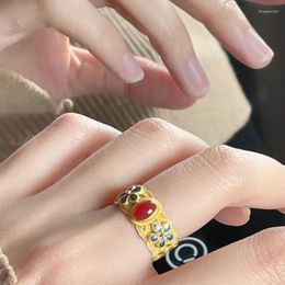 Clusterringen Ventfille 925 Sterling Silve Flower Red Agate Ring For Women Girl Gift Weave Textuur Etnische banket sieraden Drop