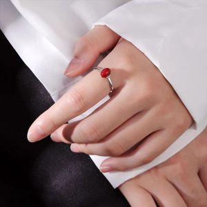 Anillos de racimo Ventfille 925 Sterling Silve Red Agate Ring for Women Girl Gift Simplicity Design Tendencia de joyería ajustable Gota de joyería