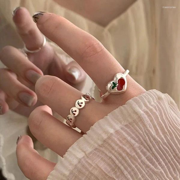 Anillos de racimo Ventfille 925 Sterling Silve Fruit Cherry Ring para mujeres Regalo Encantador Dulce Romántico Coreano Dropwise Glaze Jewelry Drop