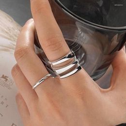 Pierścienie klastrowe VENTFILLE 925 Sterling Silver geometryczny kwadratowy pierścionek dla kobiet dziewczyna kreatywny palec trójwarstwowa biżuteria Drop