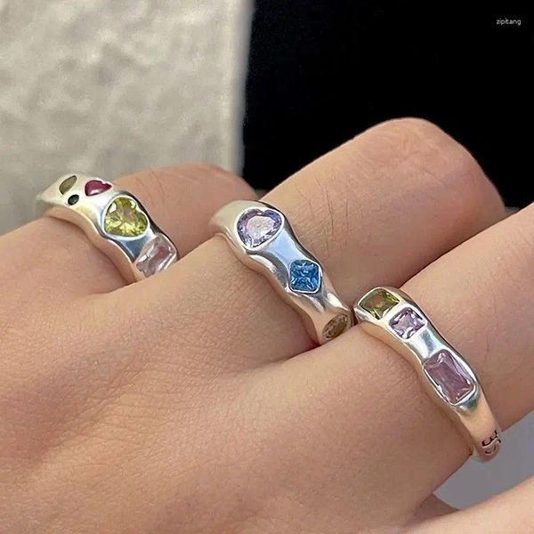 Anillos de racimo VENTFILLE Color plata Cristal Ópalo para mujer Regalo de niña Amatista Corazón Amor Joyería para fiesta de boda Dropship al por mayor