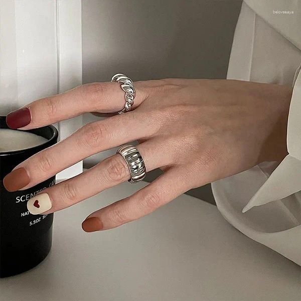 Anillos de racimo Ventfille Color Plata Simple Twisted Index Finger Ring para mujeres Chica Regalo Ins Trendy Punk Jewelry Drop