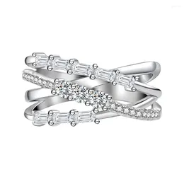 Anillos de racimo Líneas versátiles rodean nudos de bambú con incrustaciones de diamantes Nicho Plata 925 Estilo Instagram europeo y americano