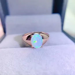 Bagues de cluster Vinatge Design Sterling Silver Gemstone Bague pour fiançailles 7mm 9mm VVS 1ct Naturel Opal 925 Bijoux