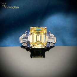 Cluster Rings Vinregem 100% 925 Sterling Silver Emerald Cut Citrine Created Moissanite Gemstone Wedding Party Luxury Women Fine Jewelry