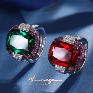 Cluster Ringen Vinregem 11.5 16MM Lab Gemaakt Emerald Ruby Edelsteen Vintage Verstelbare Ring Voor Vrouwen Engagement Fijne Sieraden Geschenken